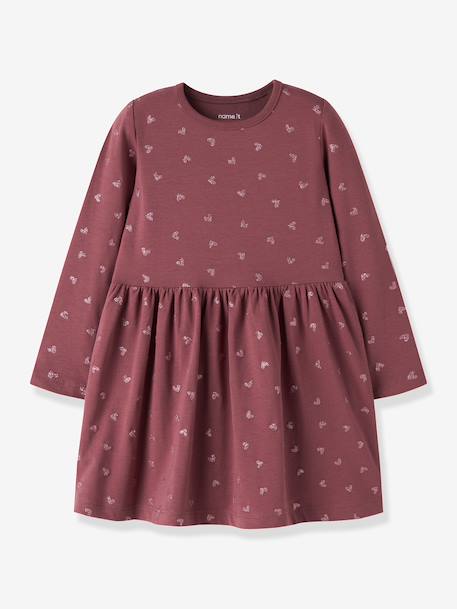 Robe manches longues à cœurs pailletés fille name it bois de rose+mauve 1 - vertbaudet enfant 