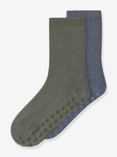 Lot de 2 paires de chaussettes antidérapantes garçon en mélange de laine mérinos name it vert chiné 1 - vertbaudet enfant 
