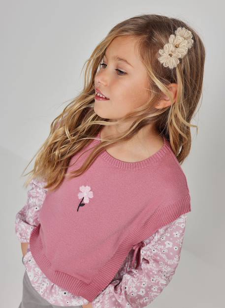 Pull fille combiné imprimé fleurs Rose 1 - vertbaudet enfant 