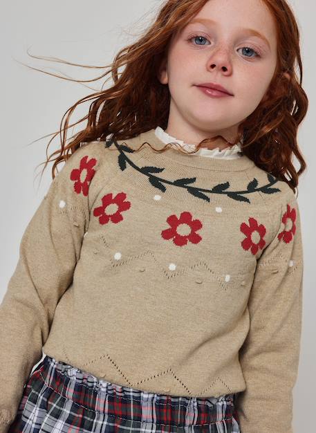 Pull fille imprimé de fleurs Beige 1 - vertbaudet enfant 