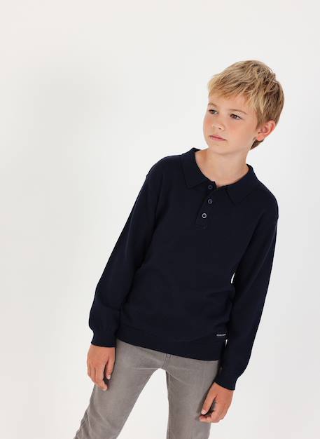Pull garçon avec col polo Bleu 1 - vertbaudet enfant 