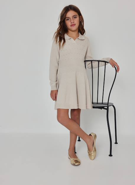 Robe fille en maille avec détails Beige 2 - vertbaudet enfant 