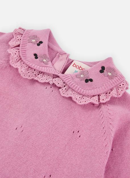 Pull fille avec col brodé de fleurs Rose 4 - vertbaudet enfant 