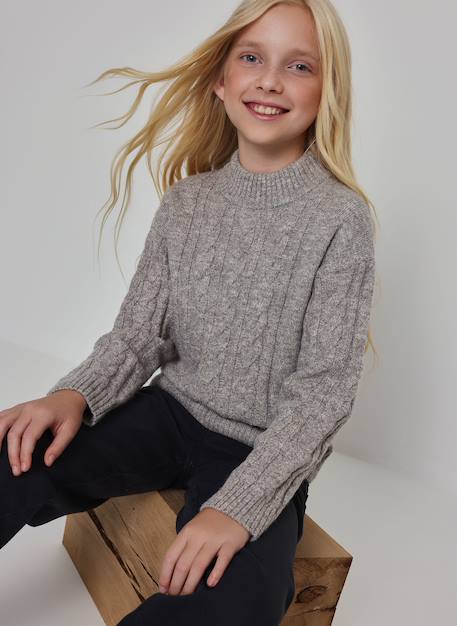 Pull fille tressé Beige 1 - vertbaudet enfant 