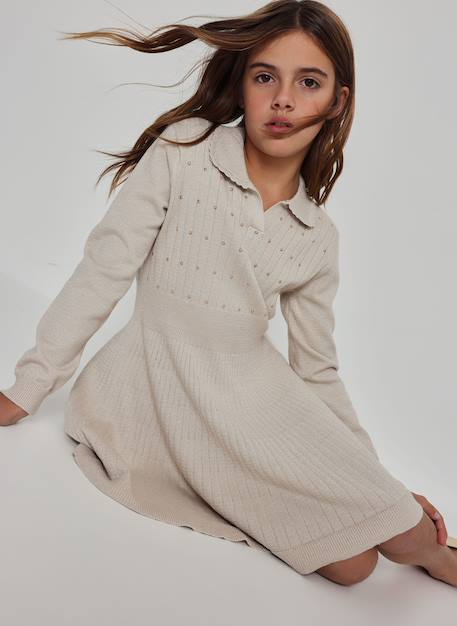 Robe fille en maille avec détails Beige 1 - vertbaudet enfant 