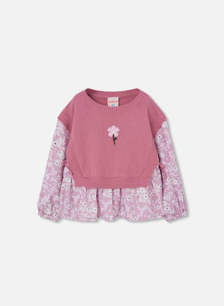 Pull fille combiné imprimé fleurs Rose 2 - vertbaudet enfant 