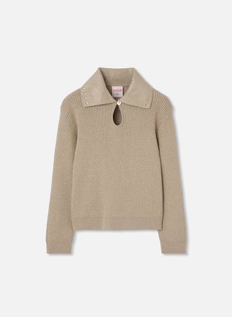 Pull fille avec col à revers et clous Jaune 2 - vertbaudet enfant 