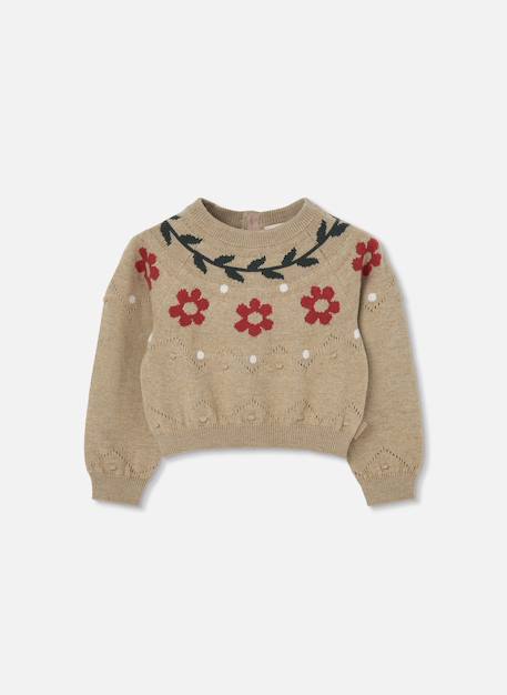 Pull fille imprimé de fleurs Beige 2 - vertbaudet enfant 
