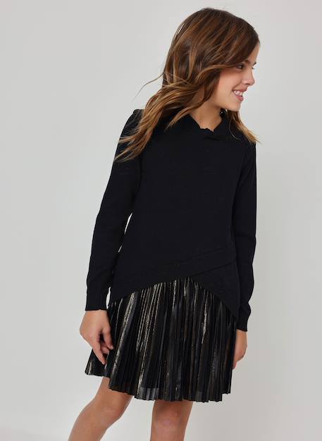 Robe fille combinée avec jupe plissée Noir 1 - vertbaudet enfant 