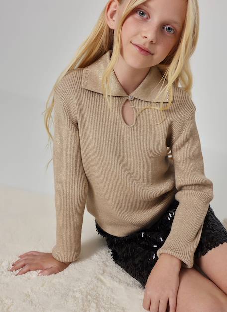 Pull fille avec col à revers et clous Jaune 1 - vertbaudet enfant 