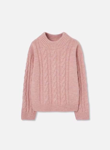 Pull fille tressé col roulé Rose 2 - vertbaudet enfant 
