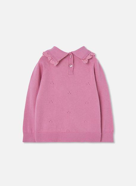 Pull fille avec col brodé de fleurs Rose 3 - vertbaudet enfant 