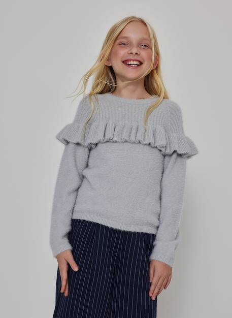 Pull fille à volants Blanc 1 - vertbaudet enfant 