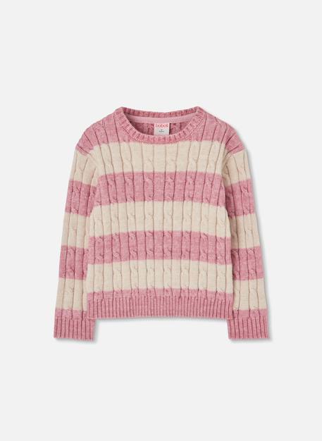 Pull fille à rayures avec torsades Rose 2 - vertbaudet enfant 