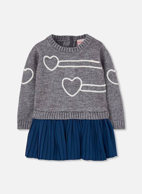 Robe fille avec coeurs et jupe Gris 1 - vertbaudet enfant 