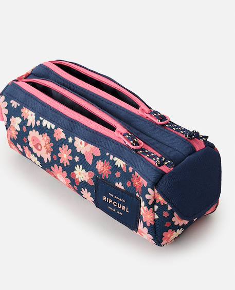 Trousse fille 2 compartiments rectangulaire 21 cm à zip motif floral Noir / rose / clair 5 - vertbaudet enfant 