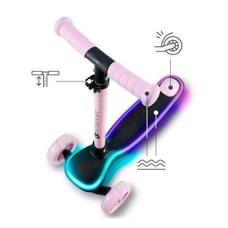 Trottinette RAKET Tricycle Pliable avec Roues LED RGB, Guidon Réglable et Frein à Pied Beige+Bleu+Noir+Rosa 23 - vertbaudet enfant 