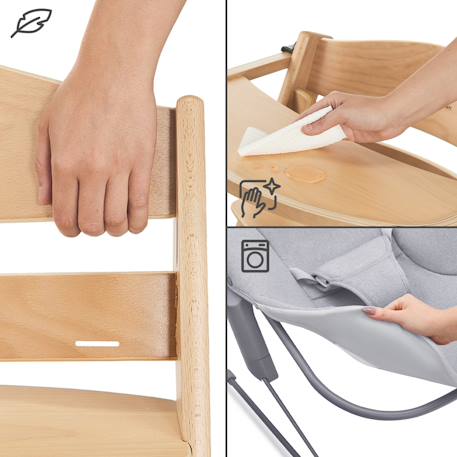 Chaise Haute Évolutive Kinderkraft ENOCK + CALMEE avec Transat Bébé, Assise Réglable, Design Scandinave et Bois de Hêtre Gris 5 - vertbaudet enfant 