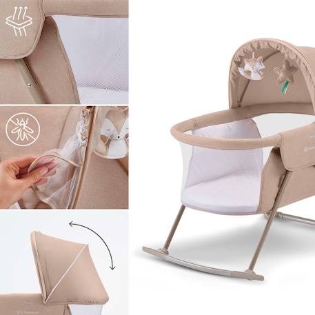 Lit Bébé LOVI 3 en 1 avec Fonction Berceau, Lit de Voyage, Moustiquaire Intégrée et Pliage Compact Beige+Grey 5 - vertbaudet enfant 