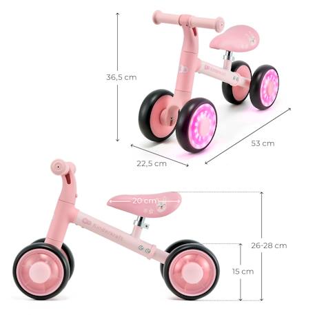Draisienne Kinderkraft CUTIE FLASH à 4 Roues avec Lumières RGB, Selle Réglable, Roulements ABEC-7 et Cadre Acier Beige+Bleu+Rose+Vert 18 - vertbaudet enfant 