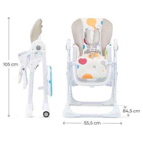 Chaise Haute Pliable YUMMY avec Dossier Réglable 3 Positions, Hauteur Réglable et Harnais 5 Points Gris+Multicolore+Rose 12 - vertbaudet enfant 