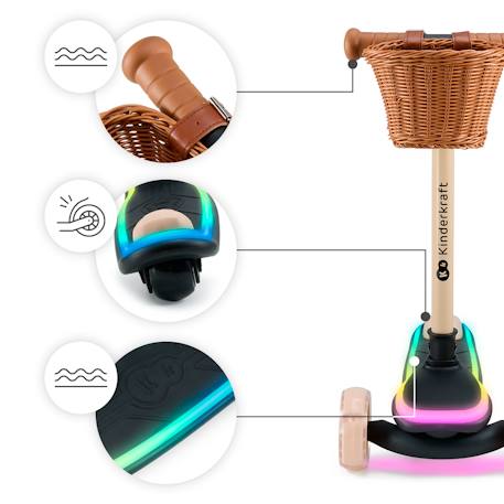 Trottinette RAKET Tricycle Pliable avec Roues LED RGB, Guidon Réglable et Frein à Pied Beige+Bleu+Noir+Rosa 4 - vertbaudet enfant 