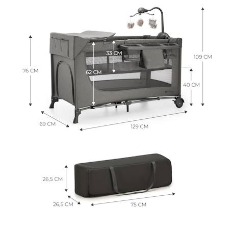 Lit Parapluie JOY 2 en 1 avec Table à Langer, Niveau Réglable, Pliage Compact et Sac de Transport Pratique Beige1+Gris 12 - vertbaudet enfant 