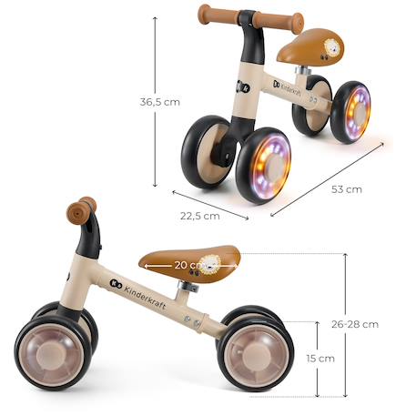 Draisienne Kinderkraft CUTIE FLASH à 4 Roues avec Lumières RGB, Selle Réglable, Roulements ABEC-7 et Cadre Acier Beige+Bleu+Rose+Vert 6 - vertbaudet enfant 