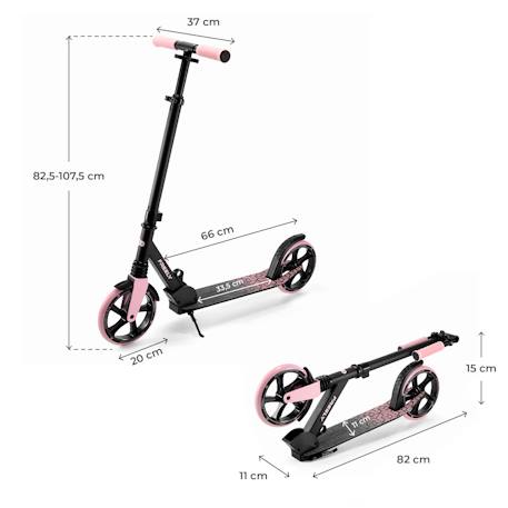 Trottinette Pliable Kinderkraft FREELY avec Guidon Réglable, Roues PU 20 cm, Roulements ABEC-7 et Suspension Avant Beige+Noir+Rose 18 - vertbaudet enfant 