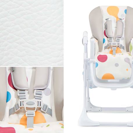 Chaise Haute Pliable YUMMY avec Dossier Réglable 3 Positions, Hauteur Réglable et Harnais 5 Points Gris+Multicolore+Rose 11 - vertbaudet enfant 