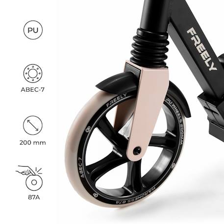 Trottinette Pliable Kinderkraft FREELY avec Guidon Réglable, Roues PU 20 cm, Roulements ABEC-7 et Suspension Avant Beige+Noir+Rose 4 - vertbaudet enfant 