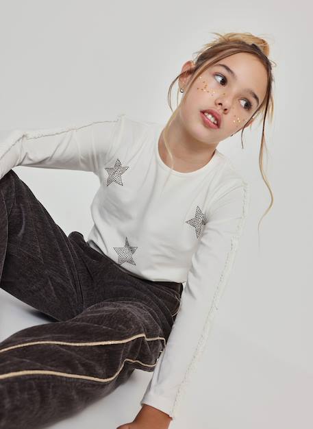 T-shirt fille en maille avec étoiles Blanc 1 - vertbaudet enfant 