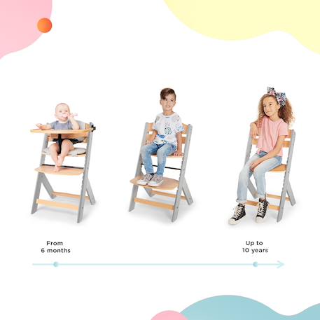 Chaise Haute Évolutive Kinderkraft ENOCK 2 en 1 avec Assise Réglable, Repose-Pieds Ajustable et Bois de Hêtre Massif Beige+Blanc+Blanc/bois+Bleu marine+Bois naturel+Gris+Gris / bois+Marron+Noir 20 - vertbaudet enfant 