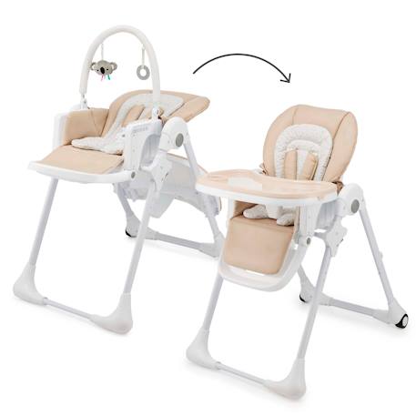 Chaise Haute Bébé TUMMIE 2 en 1 avec Fonction Transat, Réglage 7 Hauteurs, Double Plateau et Pliage Compact Beige+Gris+Vert 3 - vertbaudet enfant 