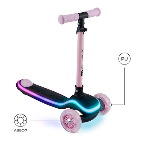 Trottinette RAKET Tricycle Pliable avec Roues LED RGB, Guidon Réglable et Frein à Pied Beige+Bleu+Noir+Rosa 22 - vertbaudet enfant 