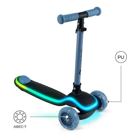 Trottinette RAKET Tricycle Pliable avec Roues LED RGB, Guidon Réglable et Frein à Pied Beige+Bleu+Noir+Rosa 10 - vertbaudet enfant 