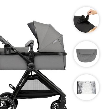 Poussette multifonction 2 en 1 ESME avec grandes roues, suspension, pliage compact, transformation nacelle en poussette, harnais 5 points, adaptateurs travel system, canopy large, panier, jusqu’à 25 kg . Gris+Noir 4 - vertbaudet enfant 