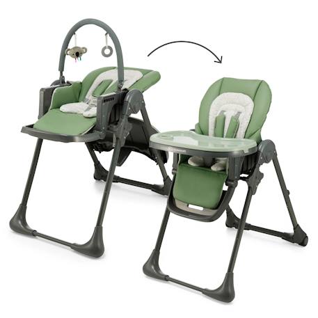 Chaise Haute Bébé TUMMIE 2 en 1 avec Fonction Transat, Réglage 7 Hauteurs, Double Plateau et Pliage Compact Beige+Gris+Vert 15 - vertbaudet enfant 