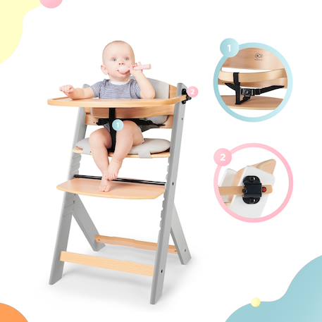 Chaise Haute Évolutive Kinderkraft ENOCK 2 en 1 avec Assise Réglable, Repose-Pieds Ajustable et Bois de Hêtre Massif Beige+Blanc+Blanc/bois+Bleu marine+Bois naturel+Gris+Gris / bois+Marron+Noir 29 - vertbaudet enfant 