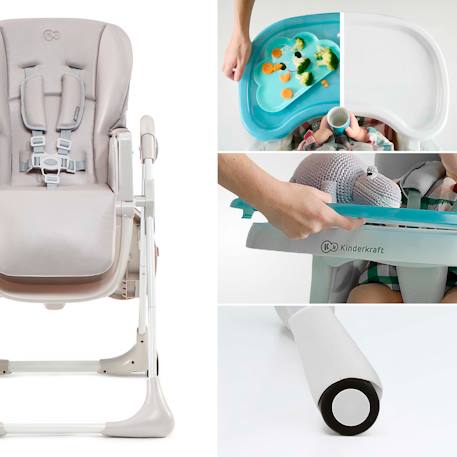 Chaise Haute Pliable YUMMY avec Dossier Réglable 3 Positions, Hauteur Réglable et Harnais 5 Points Gris+Multicolore+Rose 4 - vertbaudet enfant 
