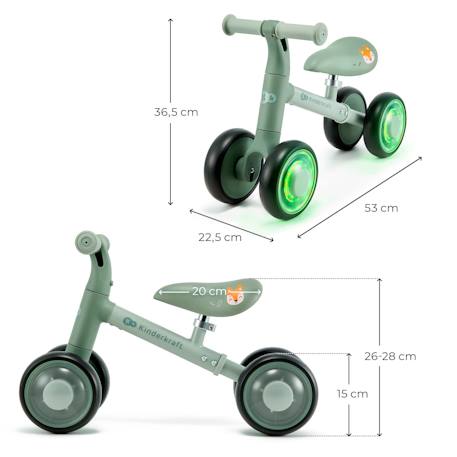 Draisienne Kinderkraft CUTIE FLASH à 4 Roues avec Lumières RGB, Selle Réglable, Roulements ABEC-7 et Cadre Acier Beige+Bleu+Rose+Vert 24 - vertbaudet enfant 