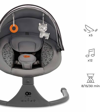 Balançoire transat bébé électrique 2en1 LUMI 2 - avec musique Gris clair+Gris foncé 8 - vertbaudet enfant 