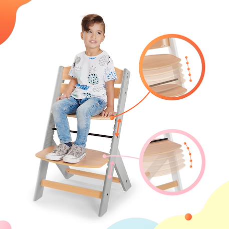 Chaise Haute Évolutive Kinderkraft ENOCK 2 en 1 avec Assise Réglable, Repose-Pieds Ajustable et Bois de Hêtre Massif Beige+Blanc+Blanc/bois+Bleu marine+Bois naturel+Gris+Gris / bois+Marron+Noir 21 - vertbaudet enfant 