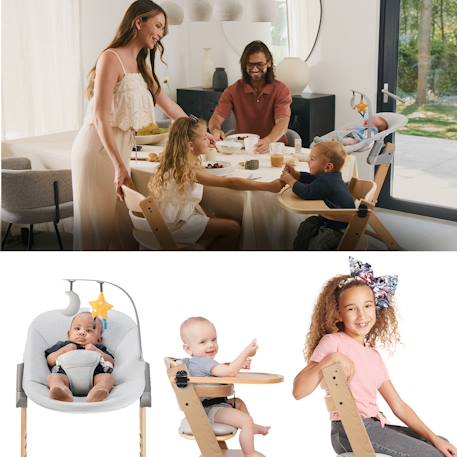 Chaise Haute Évolutive Kinderkraft ENOCK + CALMEE avec Transat Bébé, Assise Réglable, Design Scandinave et Bois de Hêtre Gris 2 - vertbaudet enfant 