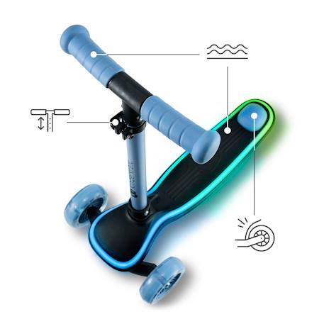 Trottinette RAKET Tricycle Pliable avec Roues LED RGB, Guidon Réglable et Frein à Pied Beige+Bleu+Noir+Rosa 11 - vertbaudet enfant 