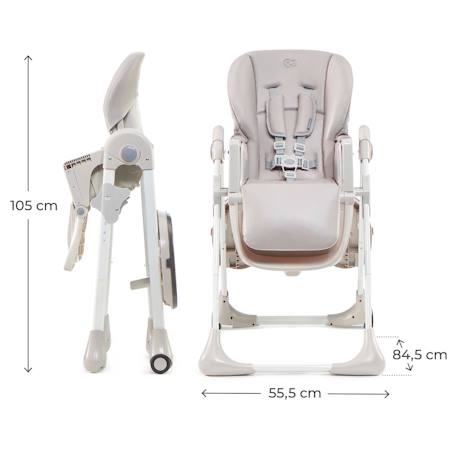 Chaise Haute Pliable YUMMY avec Dossier Réglable 3 Positions, Hauteur Réglable et Harnais 5 Points Gris+Multicolore+Rose 6 - vertbaudet enfant 