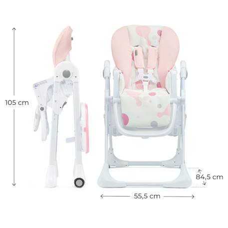 Chaise Haute Pliable YUMMY avec Dossier Réglable 3 Positions, Hauteur Réglable et Harnais 5 Points Gris+Multicolore+Rose 18 - vertbaudet enfant 