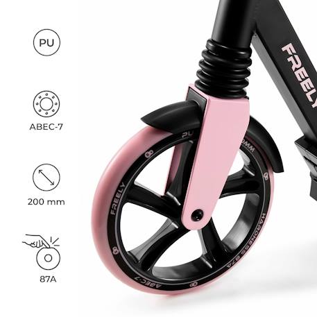 Trottinette Pliable Kinderkraft FREELY avec Guidon Réglable, Roues PU 20 cm, Roulements ABEC-7 et Suspension Avant Beige+Noir+Rose 16 - vertbaudet enfant 