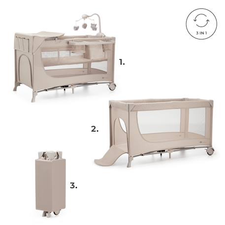 Lit Parapluie JOY 2 en 1 avec Table à Langer, Niveau Réglable, Pliage Compact et Sac de Transport Pratique Beige1+Gris 2 - vertbaudet enfant 