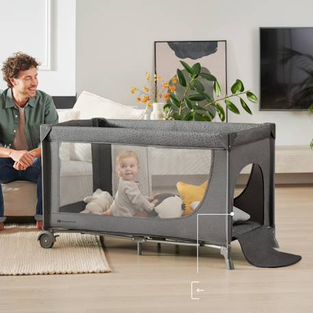 Lit Parapluie JOY 2 2 en 1 avec Sortie Latérale Zippée, Pliage Compact en 5 Secondes et Sac de Transport Beige+Dark grey 9 - vertbaudet enfant 